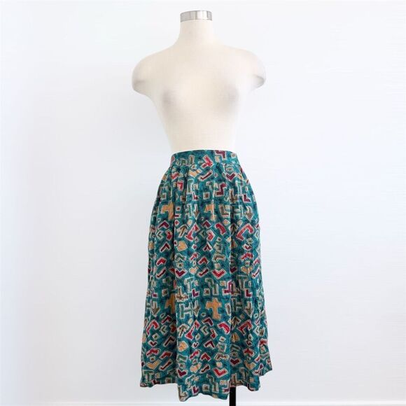 Sag Harbor Dresses & Skirts - Vintage Sag Harbor Teal Geo Geometric Maxi Skirt Medium Fairy Cottage Boho